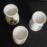 Porcelain egg cups with rooster decoration, set of three