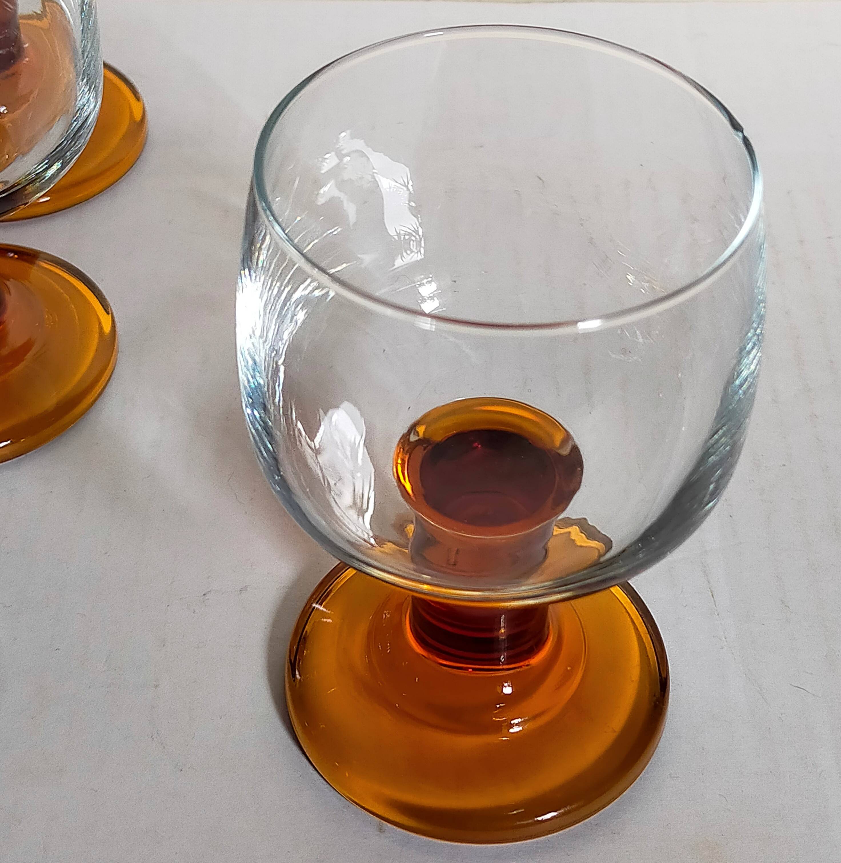 Six amber stemmed glasses from the 70s