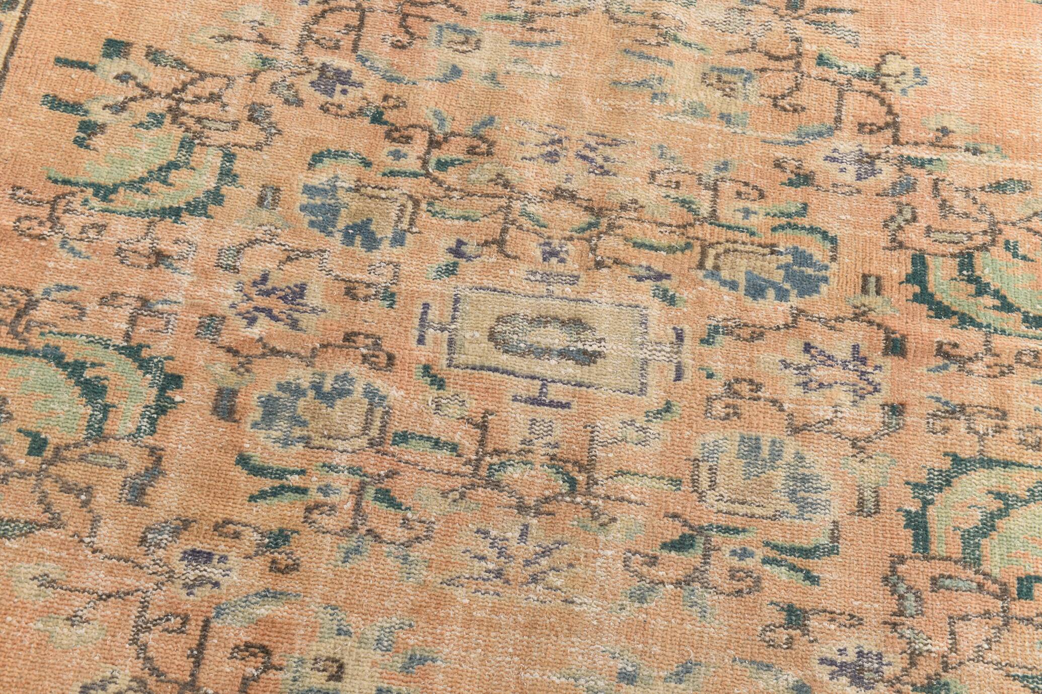 6x9 Vintage Orange & Blue Floral Pattern Turkish Vintage Rug, 180x275 Cm