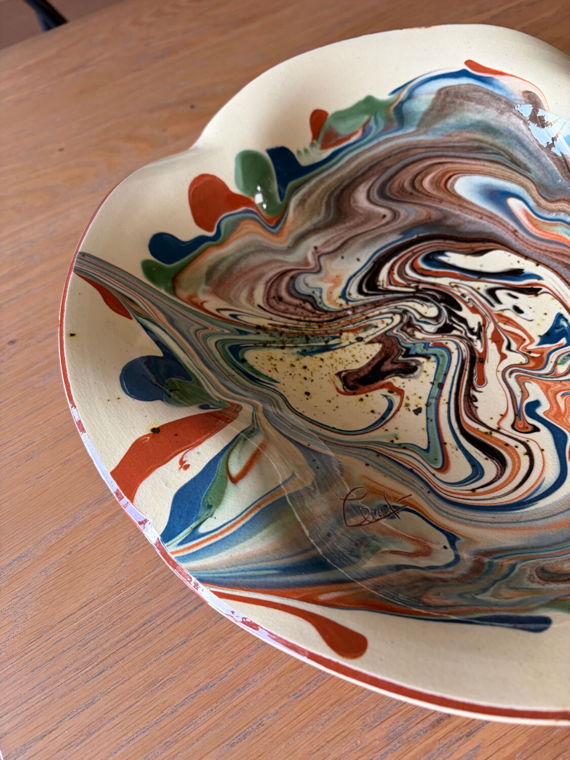 Glazed ceramic plate signed