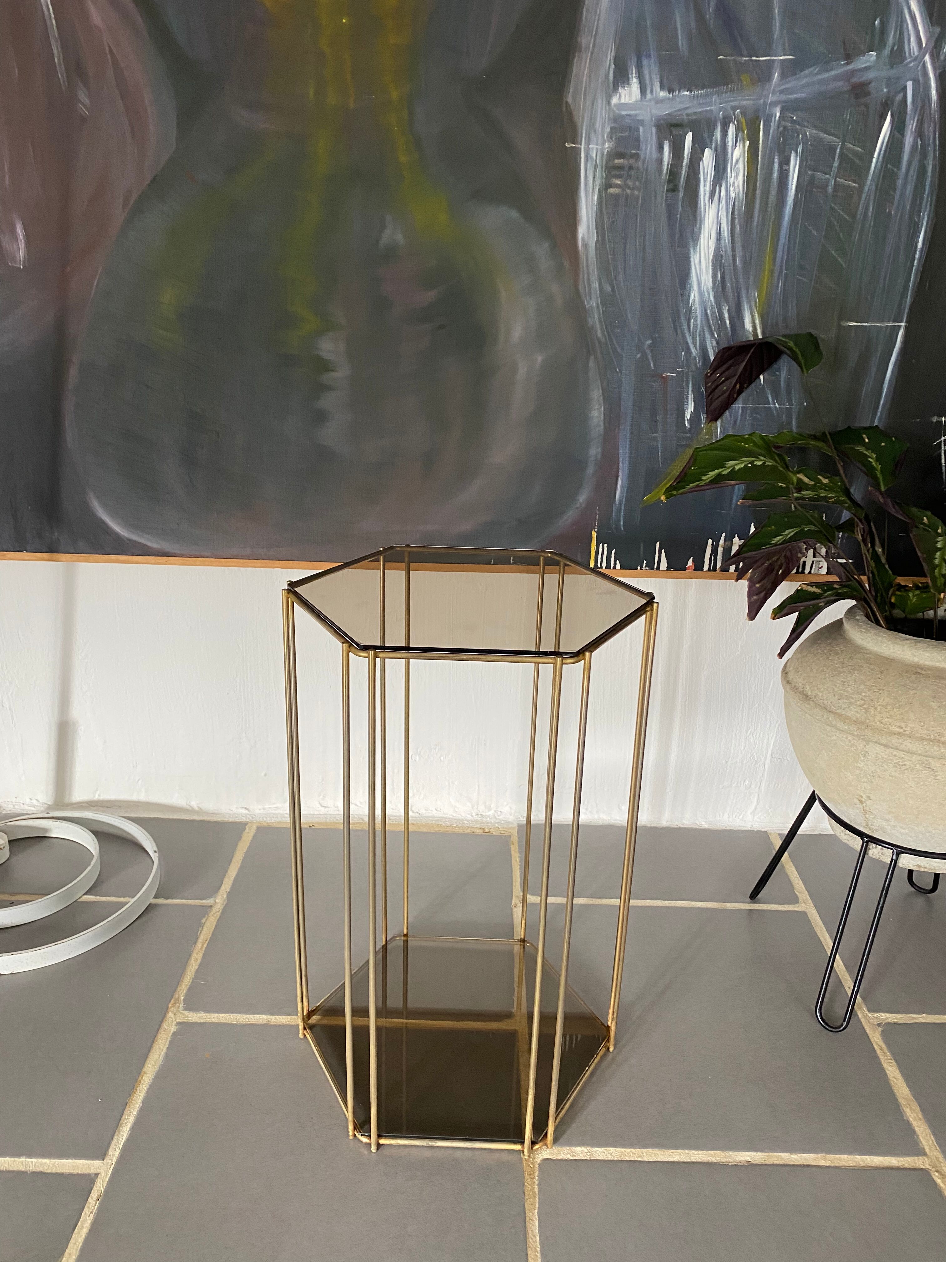Vintage metal and glass side table