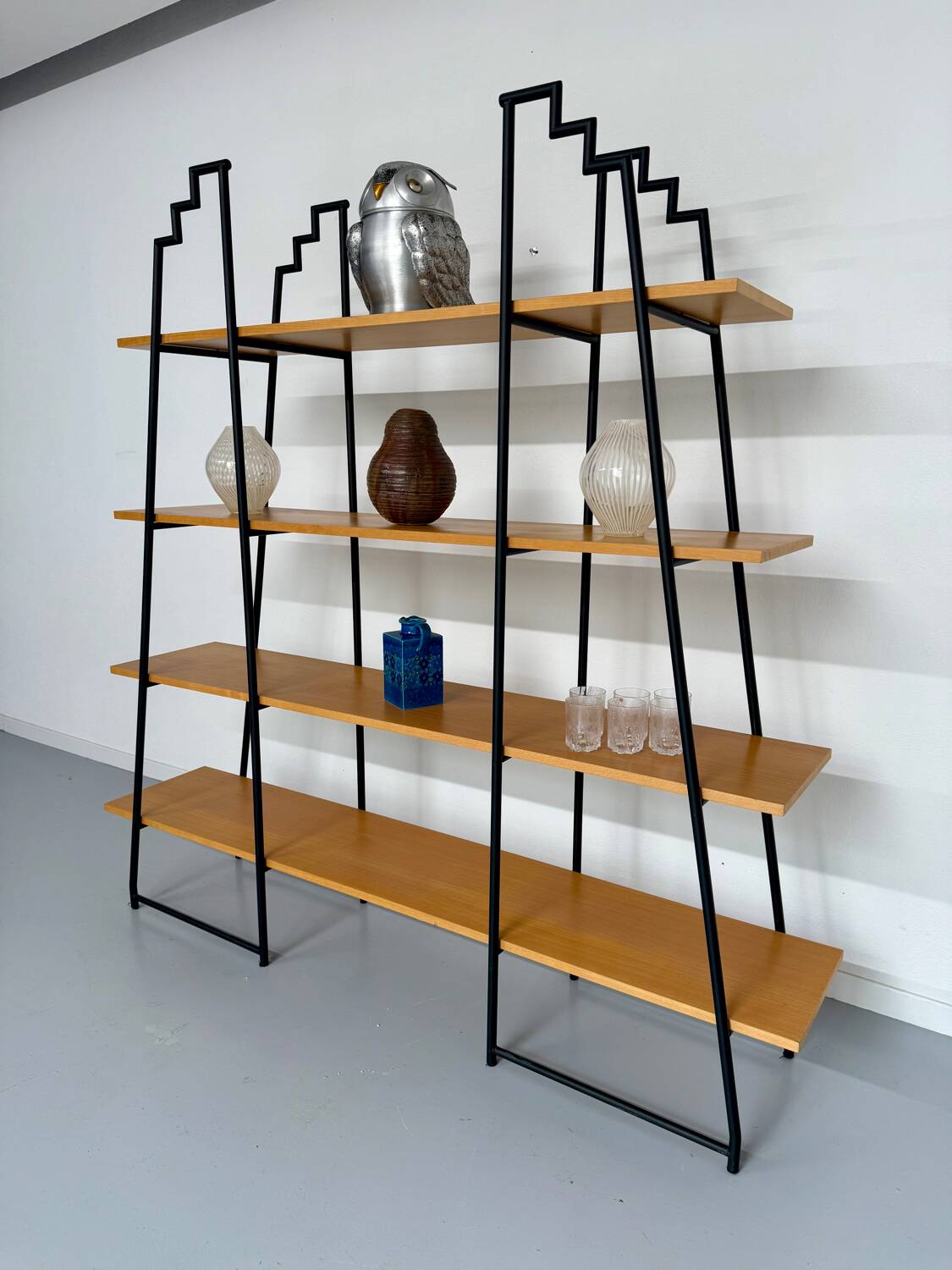 Étagère bibliothèque bois et métal design des années 80