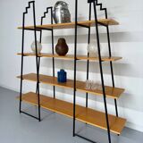 Étagère bibliothèque bois et métal design des années 80