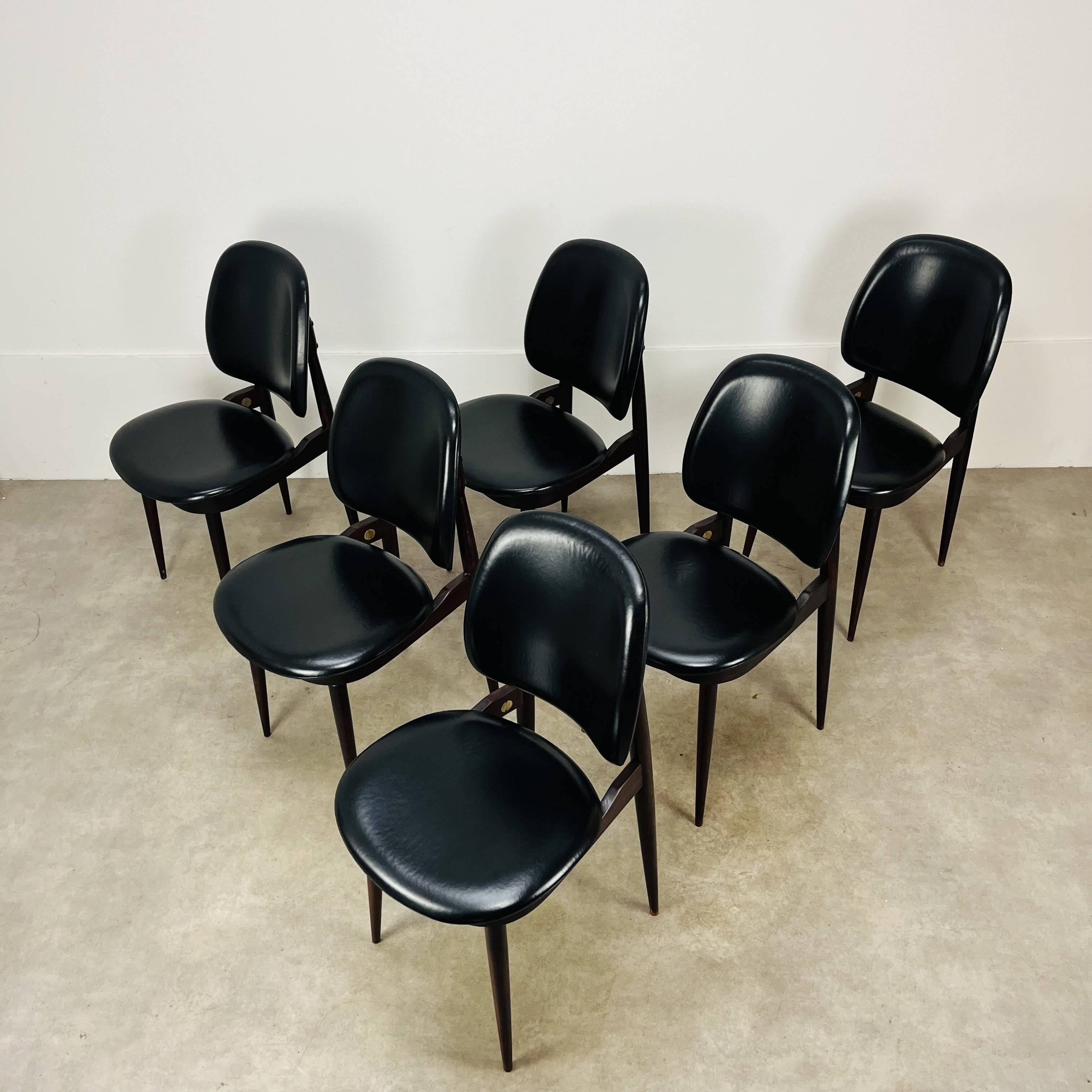 6 Pégase Baumann chairs, black, 1960s