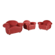 Set of 3 French Art Deco Red velvet Upholstered Armchairs, 1930s