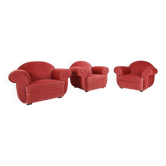 Ensemble de 3 fauteuils Art Déco en velours rouge, années 1930