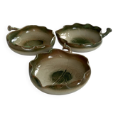 3 coupelles, vide-poches en céramique vintage en forme de feuille