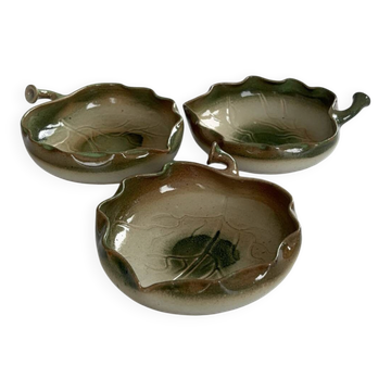 3 coupelles, vide-poches en céramique vintage en forme de feuille