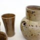 Sandstone teapot from La Borne and 5 cups signed Tiffoche, 1970s.