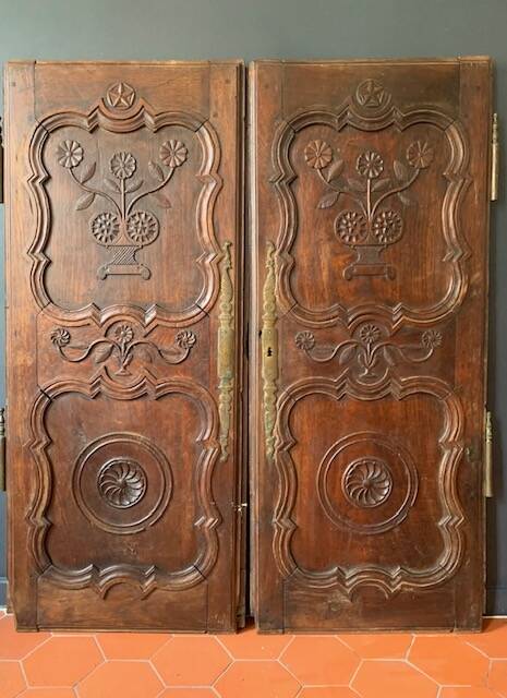 Antique carved wooden cabinet doors, 18th century