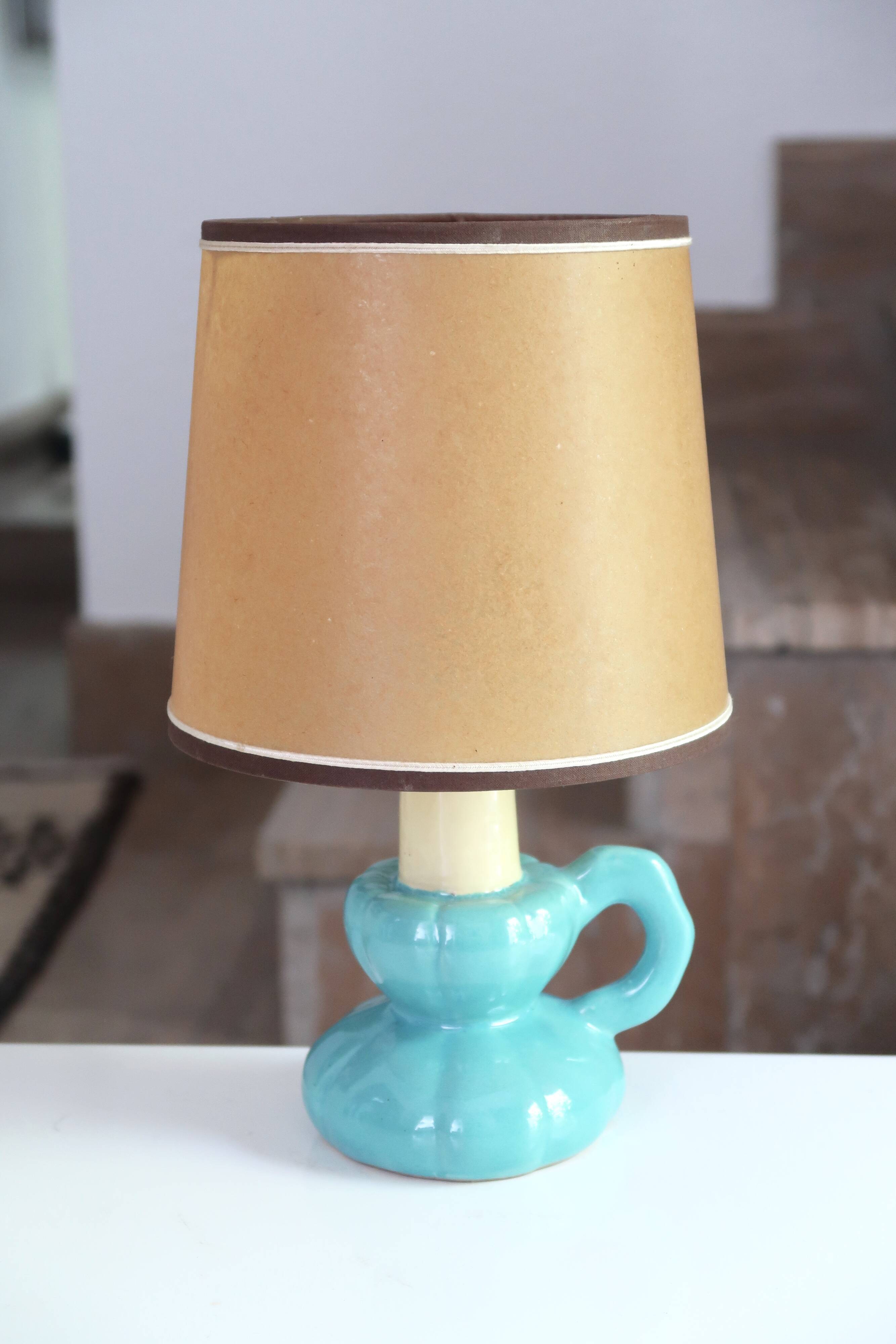 Blue ceramic lamp in the shape of a candle holder, 1960s
