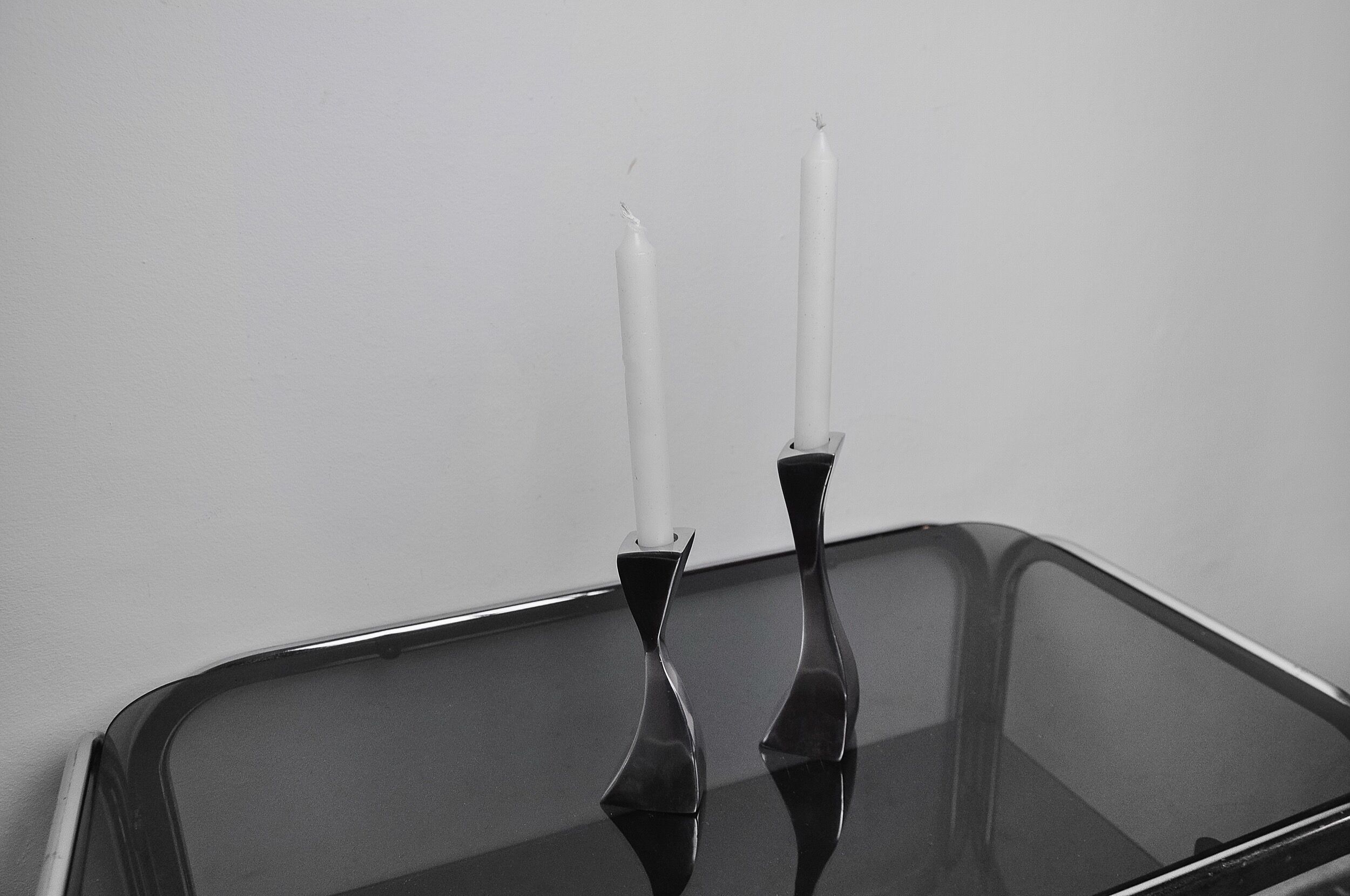 Pair of Swan candlesticks by Matthew Hilton, England, 1980