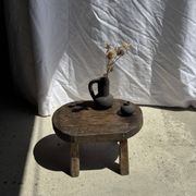 Small stool, oval solid teak accent stool wabi-sabi H26 47x33.