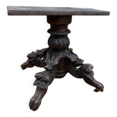 Ancien pied de table sculpté en bois à têtes d’animaux – XIXe / style néo-R