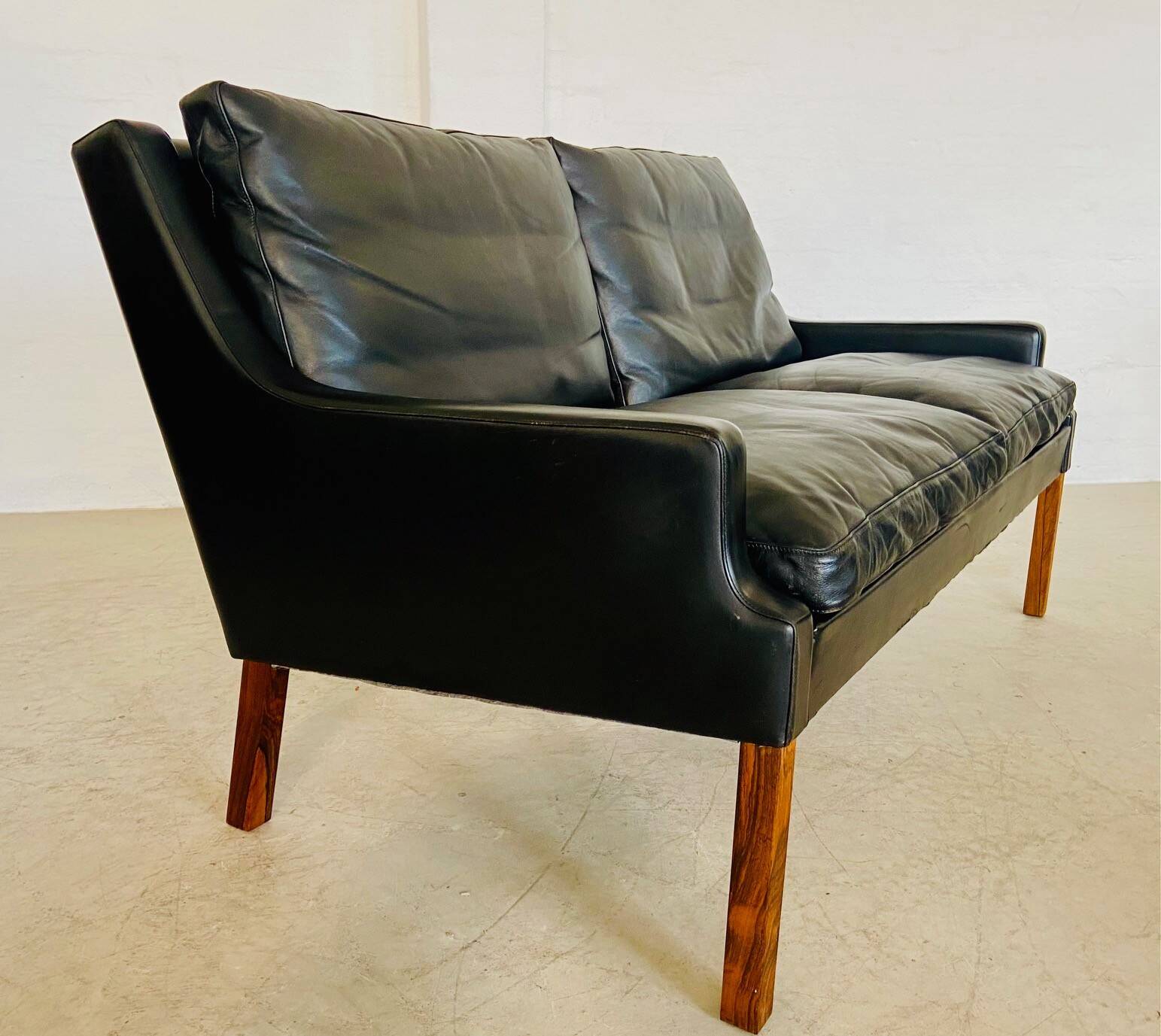 Canapé 2 personnes G. Thams vintage rétro danois du milieu du siècle en cuir noir