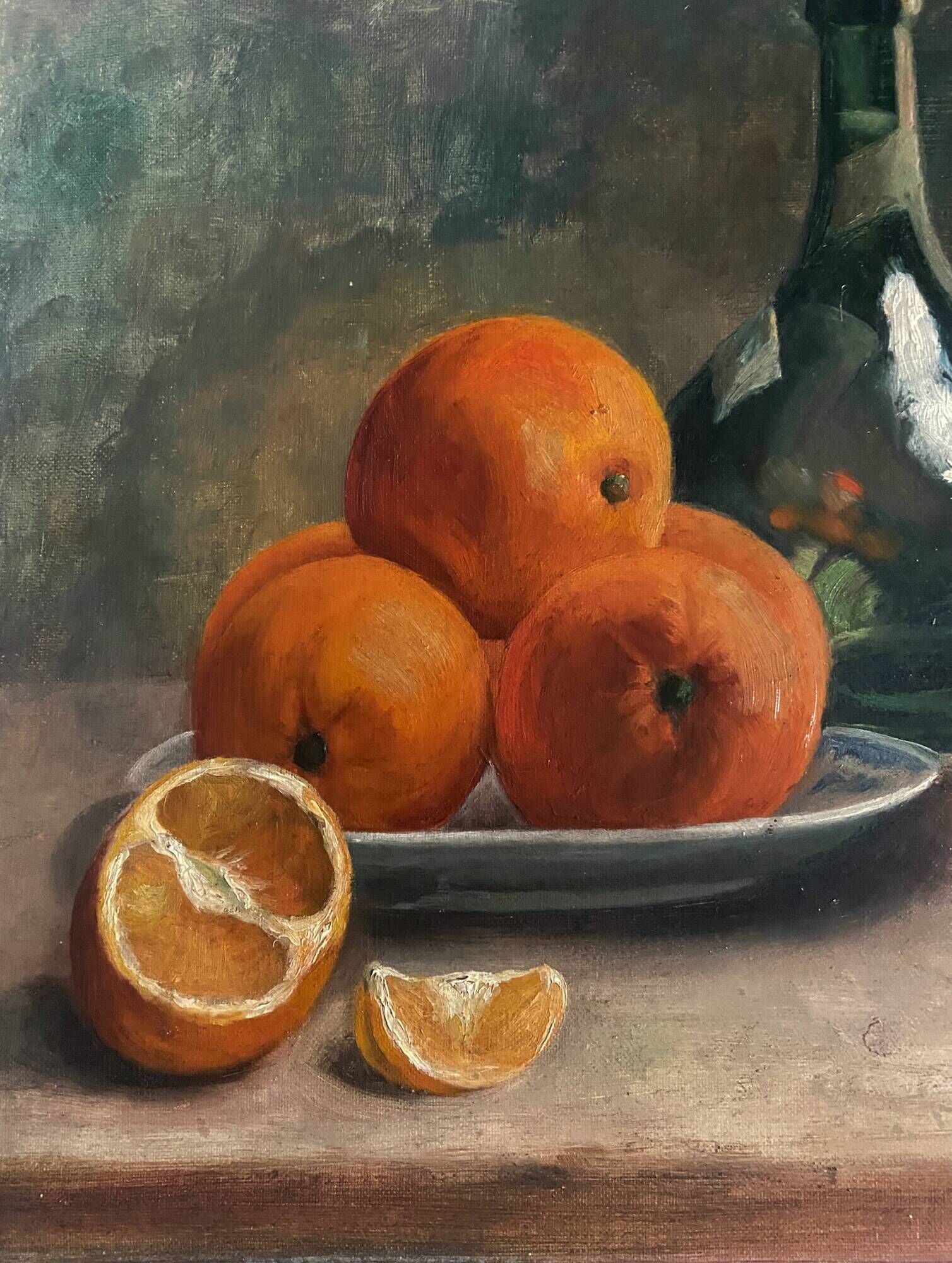 HST painting "Still life with oranges and armagnac" signed H. Lucotte 1913