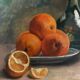 HST painting "Still life with oranges and armagnac" signed H. Lucotte 1913