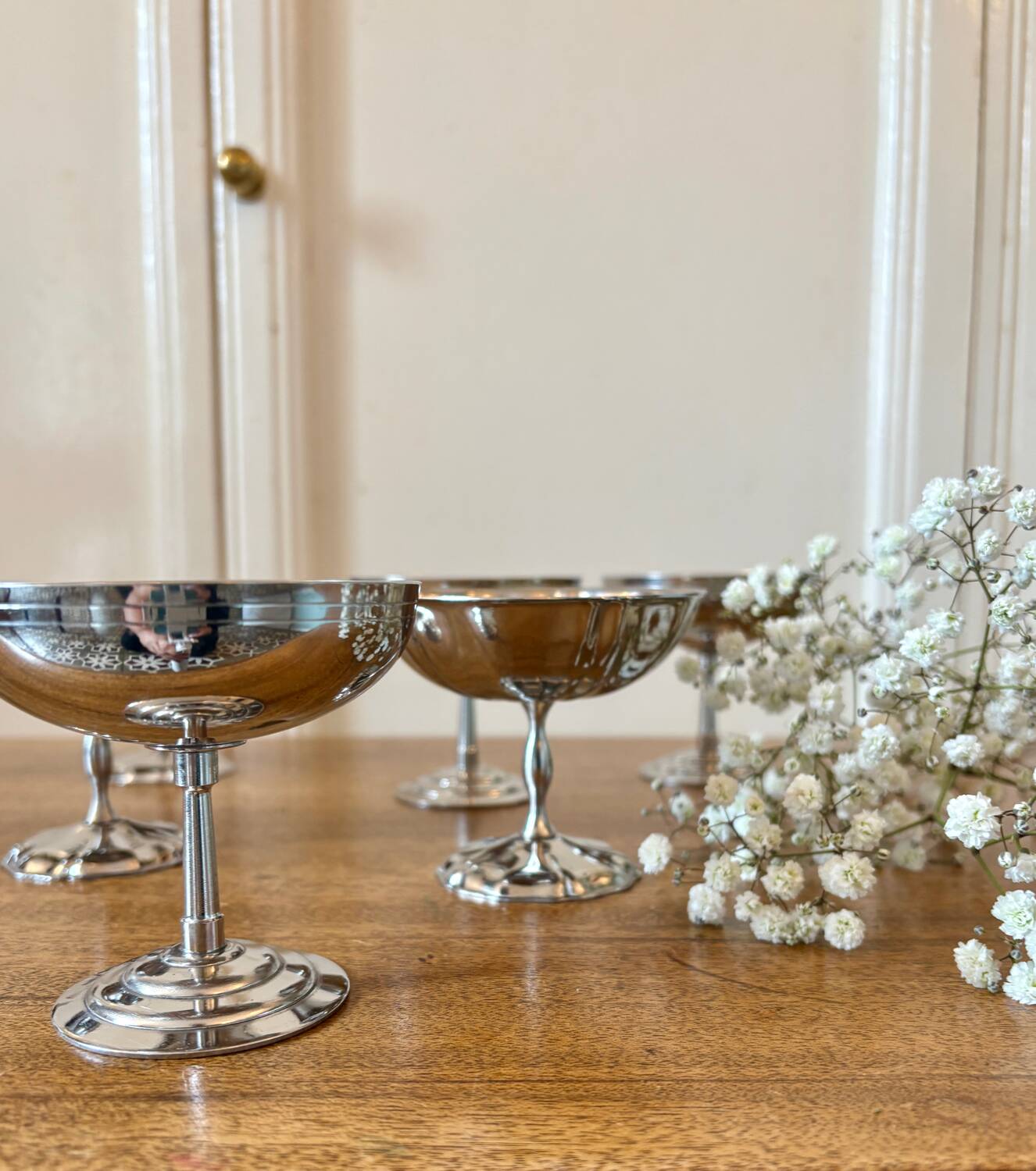 Set of 9 vintage silver stainless steel dessert bowls