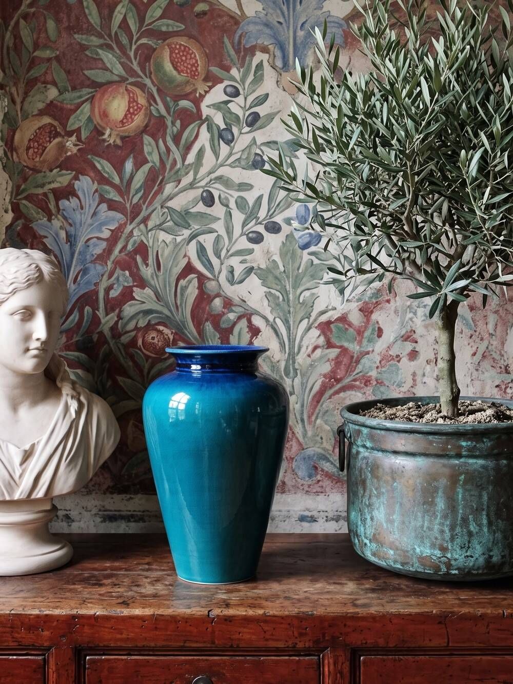 Vintage vase Dinis Portugal in turquoise and cobalt blue ceramic, 1970s.