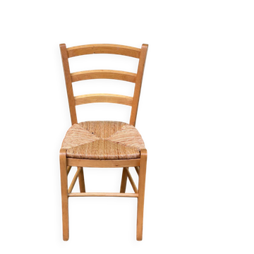 Louis Philippe solid blond wood and straw office chair