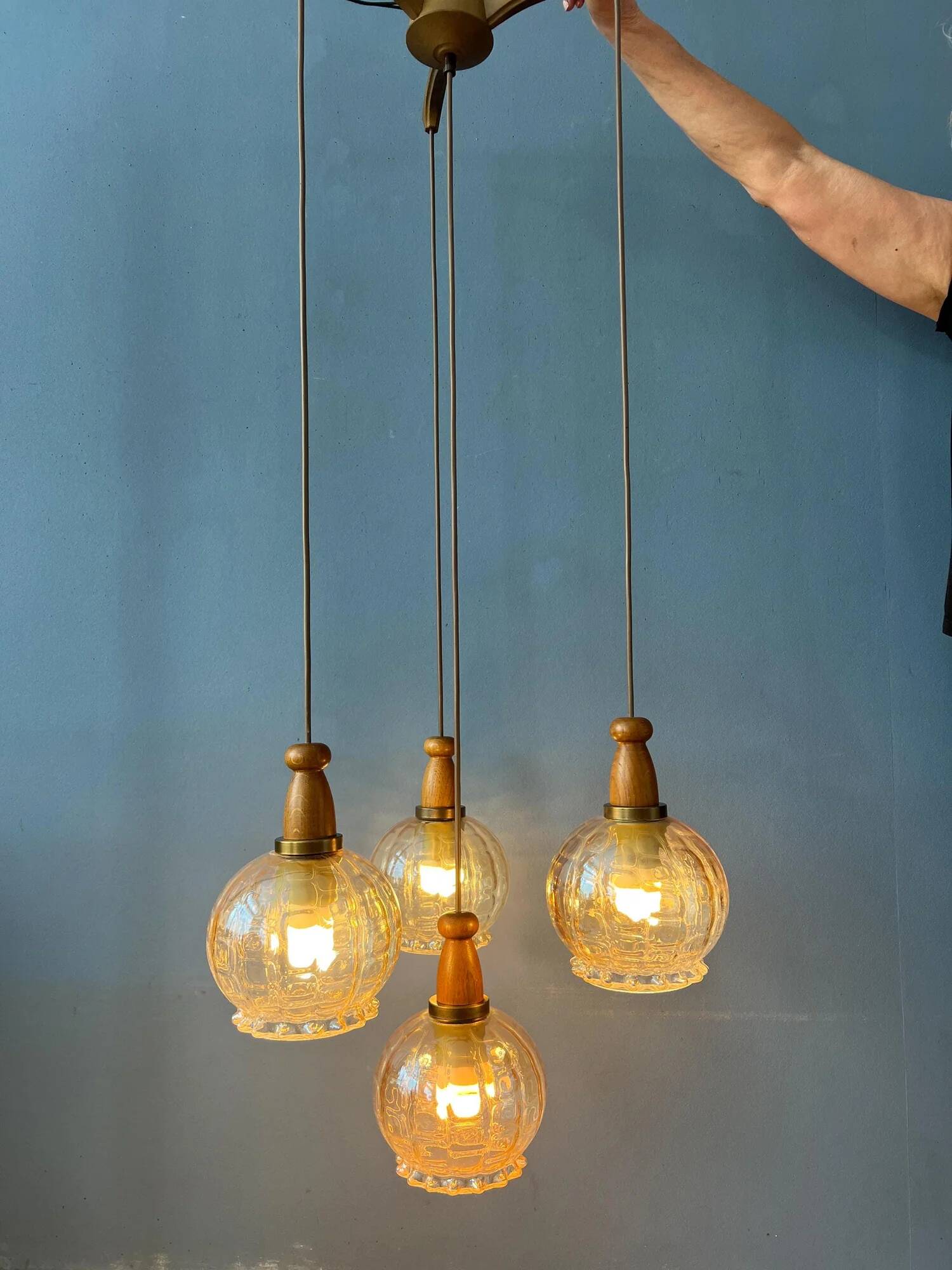 Vintage Hustadt Leuchten glass cascade pendant lamp