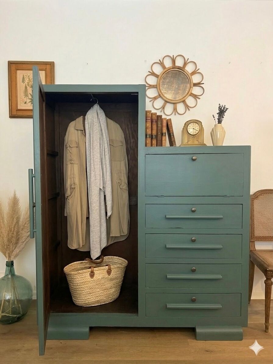 Art Deco Secretary Cabinet in solid wood