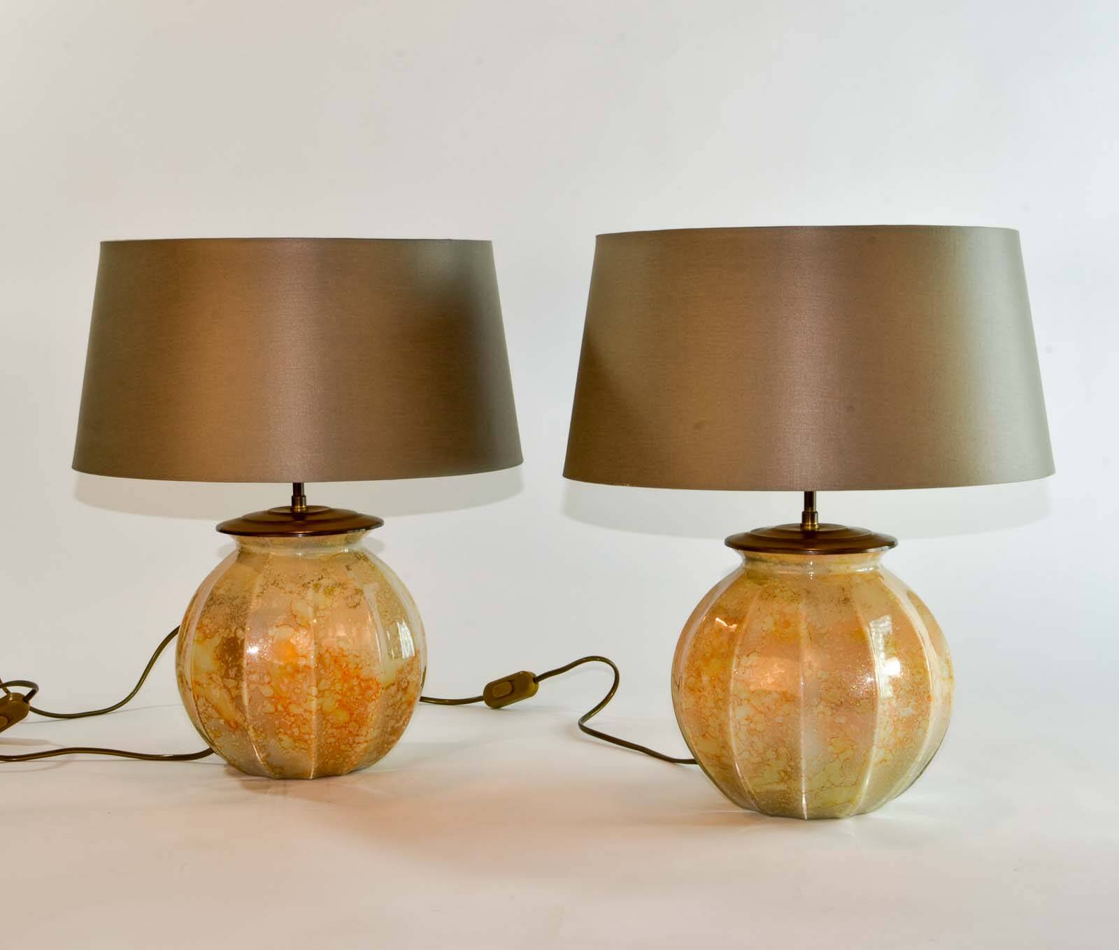 Stunning Pair of French Handmade Glass Laque Line Table Lamps, 1970s
