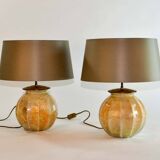 Stunning Pair of French Handmade Glass Laque Line Table Lamps, 1970s