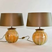 Stunning Pair of French Handmade Glass Laque Line Table Lamps, 1970s