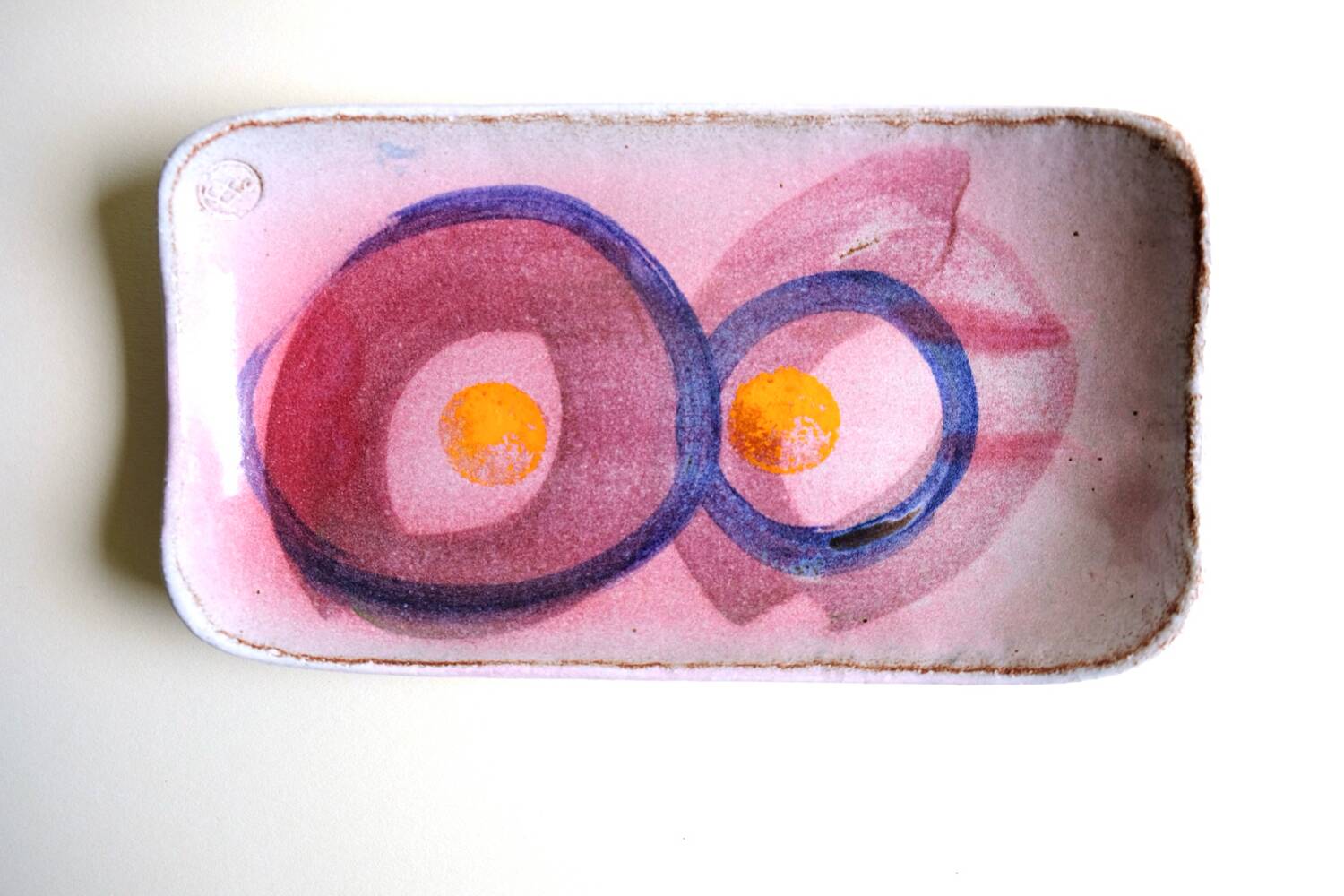Coupe en grès décor abstrait pièce unique signée années 70/80