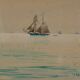 Watercolor on paper by Belval Sailboat 3 masts XXth