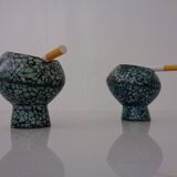 Vintage Indian Copper & Turquoise Stone Ashtrays, 1960s, Set of 2