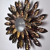 Floral wall lamp sun, golden metal, italy, 1970