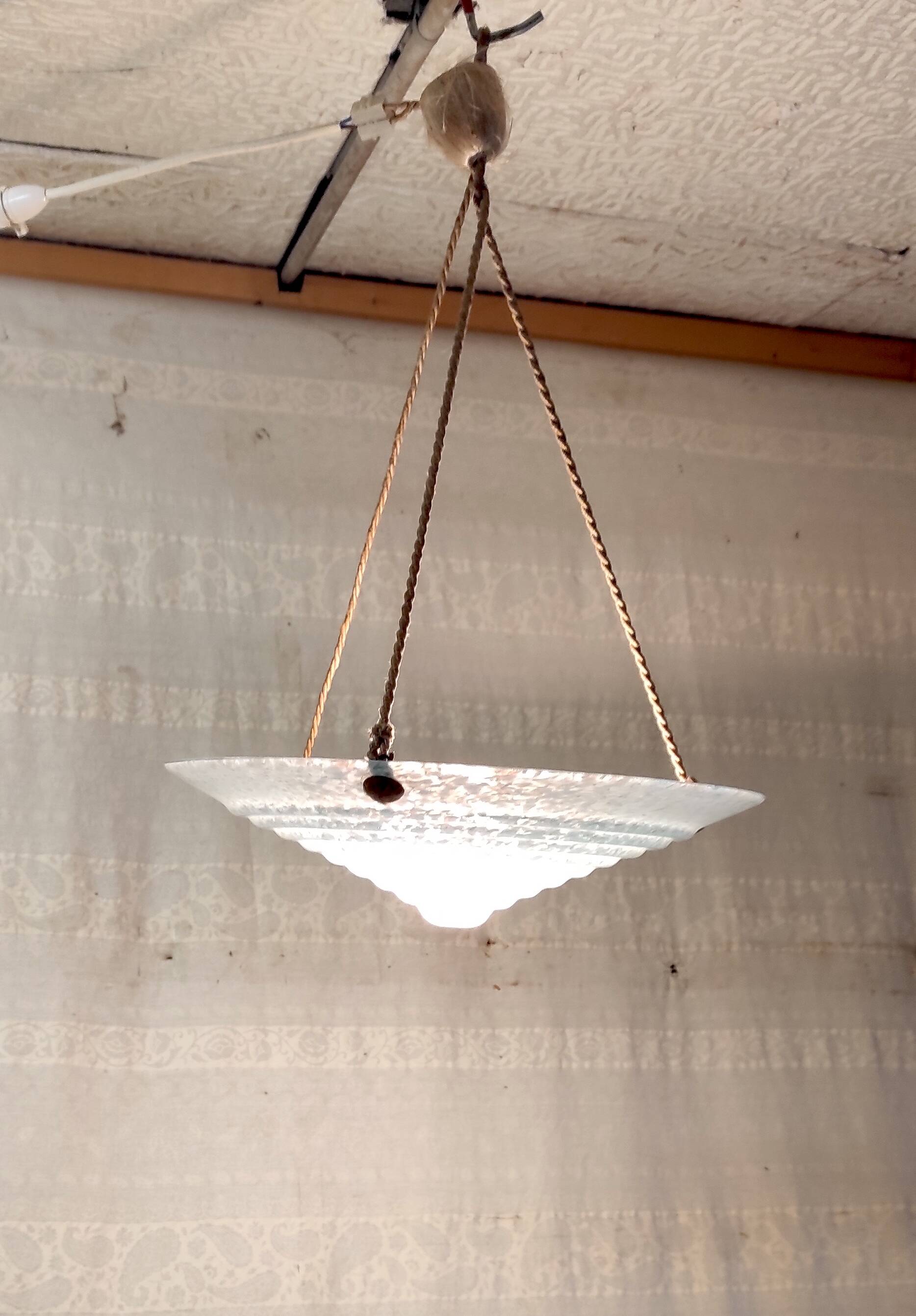 Art Deco pendant light in light blue Clichy glass - 1930s/40s