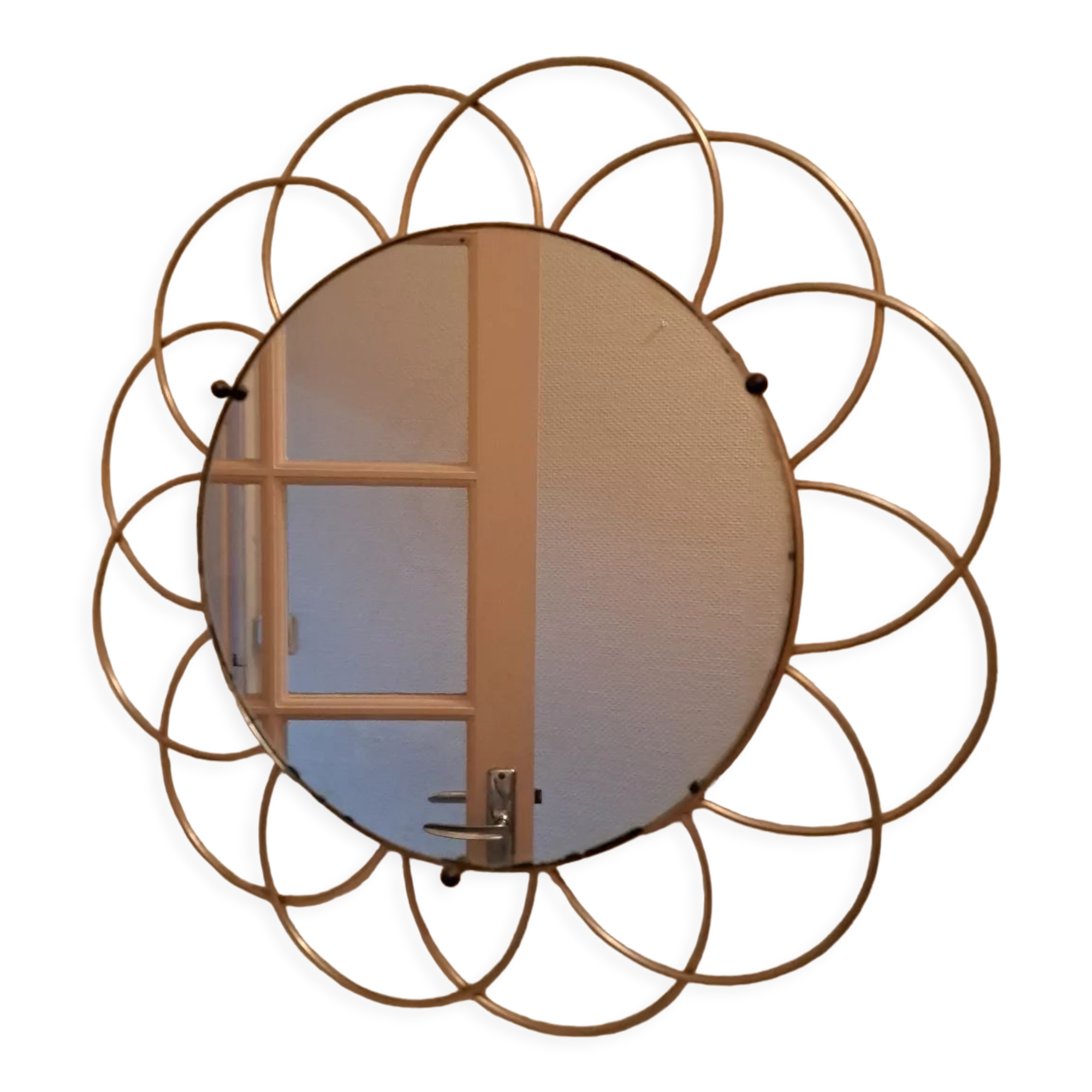 Miroir soleil, fleur vintage, 50x45 cm