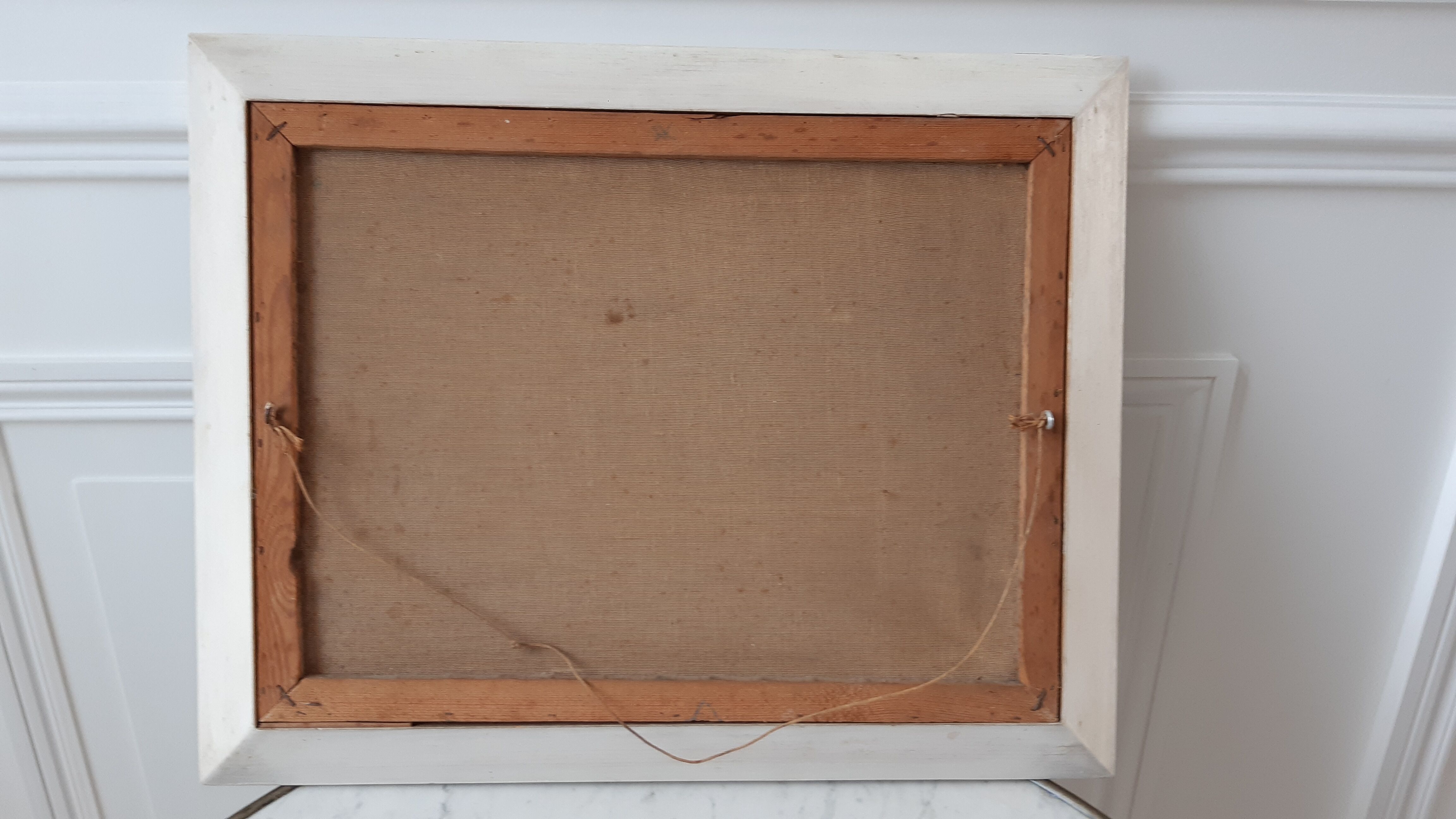 Vintage oil painting on canvas house and river