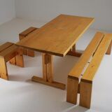 Table, bench and stools Les Arcs by Charlotte Perriand, France, 1960