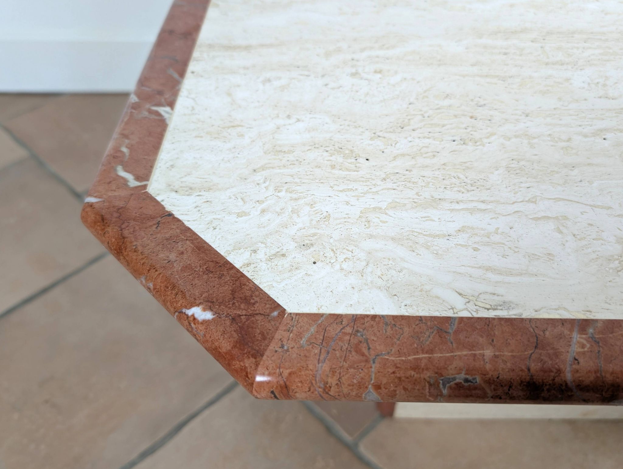 Travertine and marble coffee table