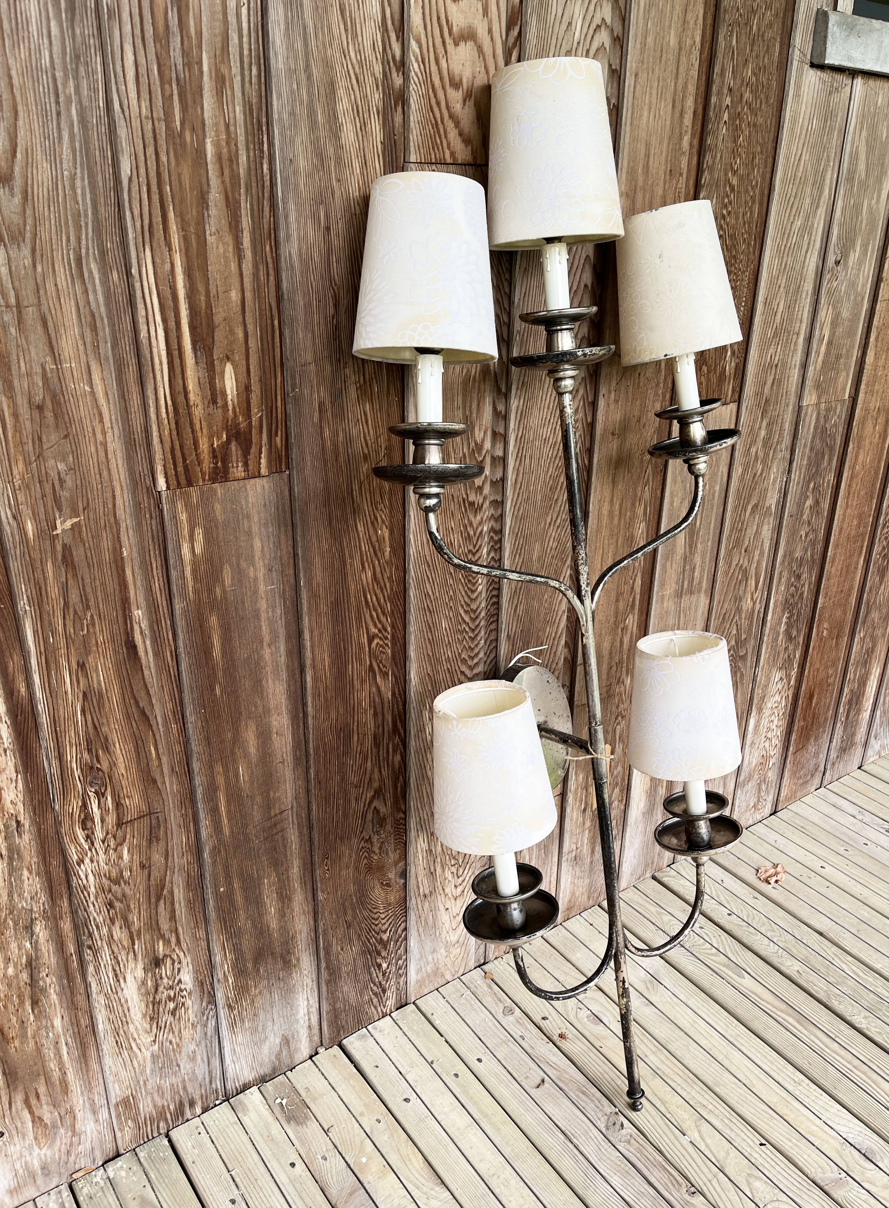 Large metal wall chandelier 1950s
