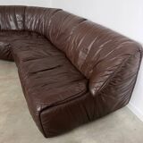 Large modular sofa with brown leather armchair 80s design dreipunkt vintage sofa