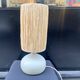 Vintage lamp base in beige-grey ceramic stoneware with raffia lampshade, 1970s