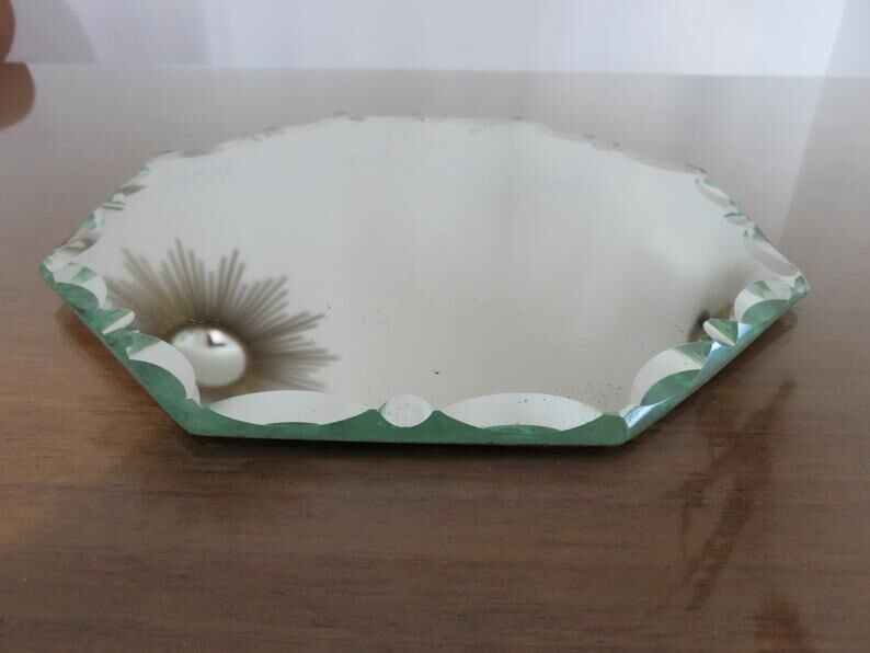 Miroir octogonal biseauté Saint Gobain années 40 50 21 cm X 21 cm