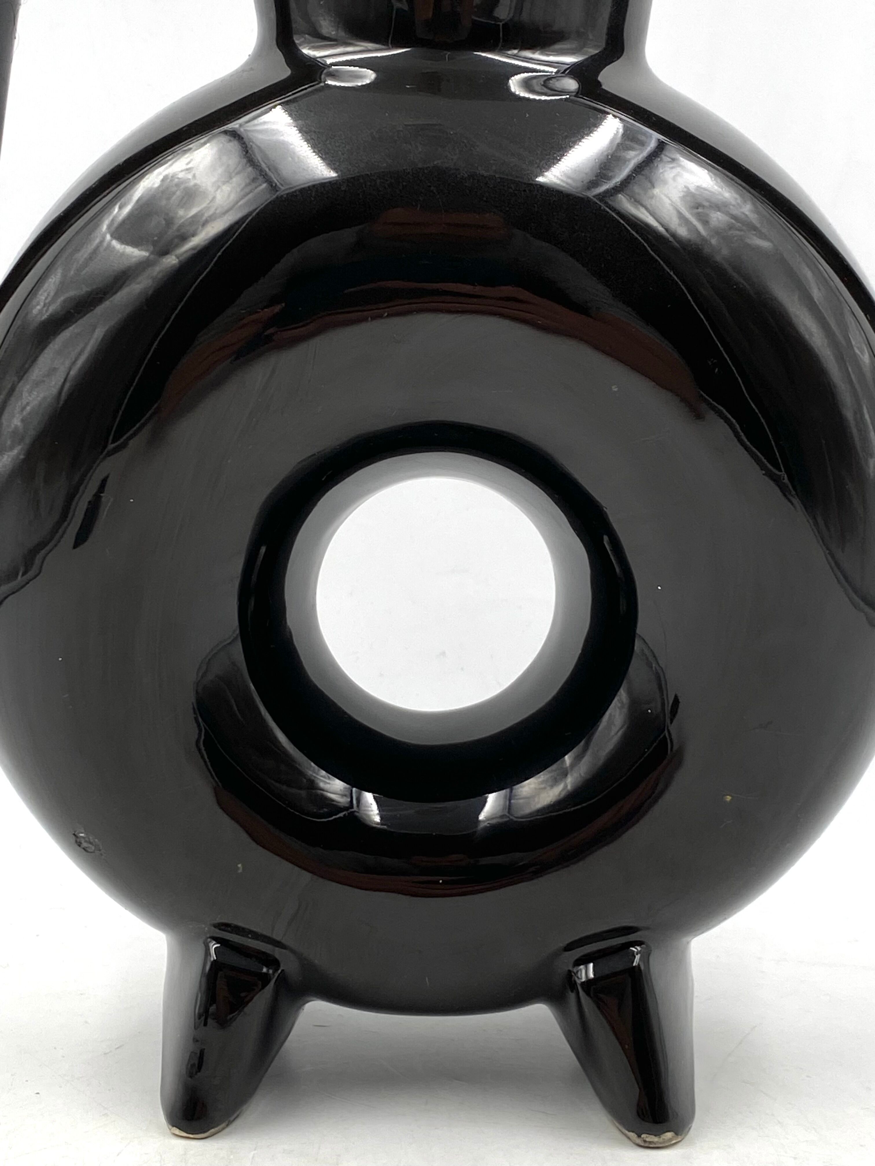 Vase en céramique noire moderne organique, France 1970s