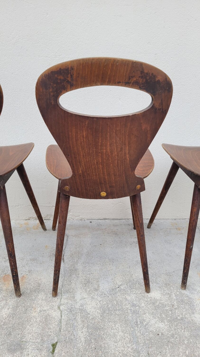 Series of 3 bistro chairs baumann model Fourmi 1950 vintage