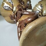 Duo of naturalistic stoneware vases – oak branches & acorns in relief