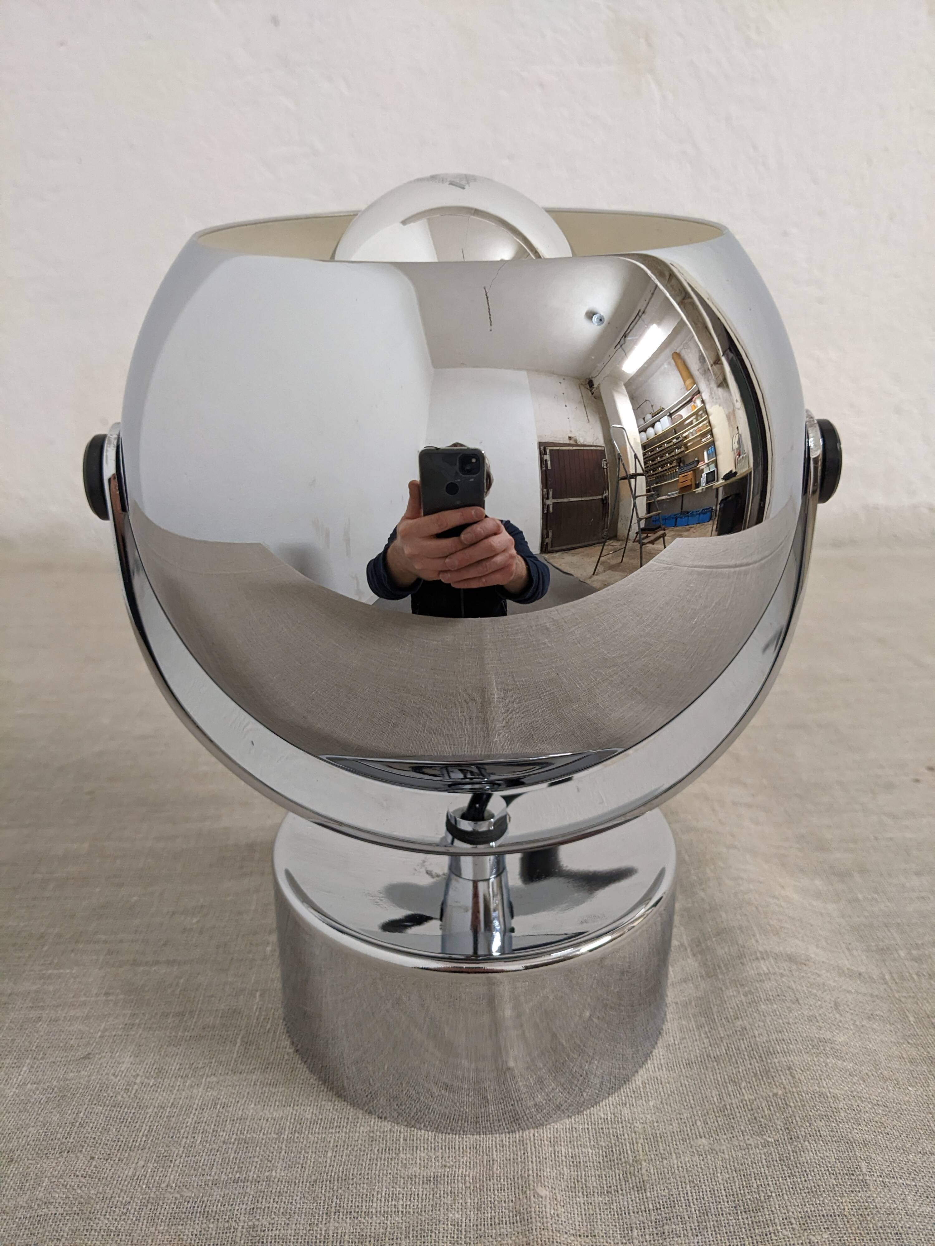 Eye ball lamp or wall light, chrome, space age, France circa 1970.