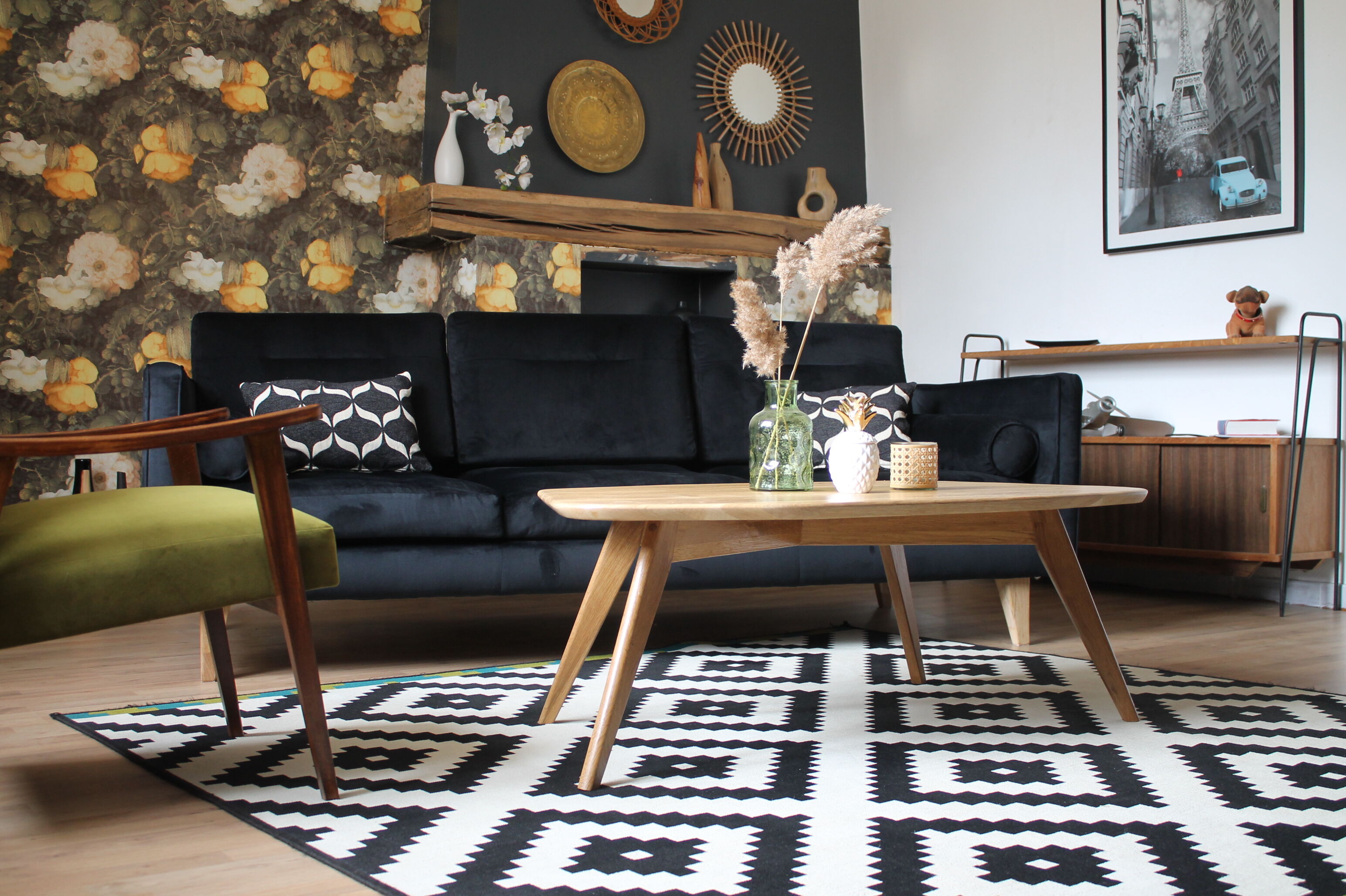Asymmetrical oak coffee table