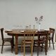 Oak dining table, oval living room table with two extensions.