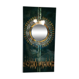 Green and gold laque mirror signed Clémence