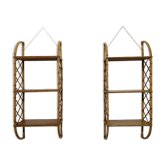 Pair of bamboo and rattan wall shelves from the 60s/70s